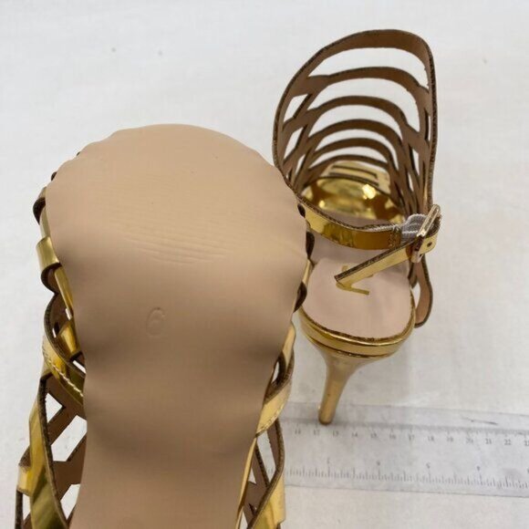 FSJ Women Peep Toe High Heel Bootie Pumps Stiletto Ankle Strap Heels Cutout Gold - Picture 5 of 7